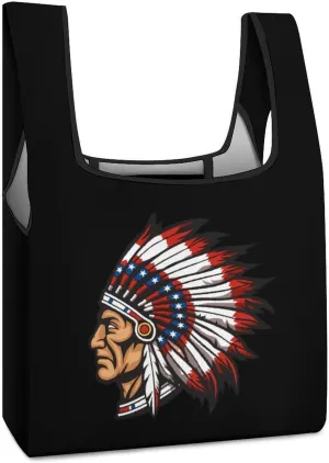 Native American Indian Chief Grocery Shopping Bags Foldable Tote Bags Casual Handbags Purses Work Bag for Women