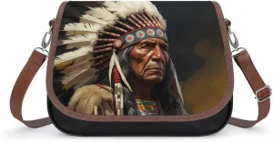 Native American The Old Chief Women's Crossbody Bags PU Leather Bag Handbags Mini Shoulder Bag Messenger Bag