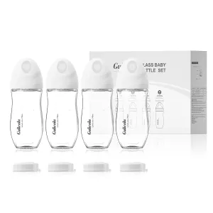 Natural Glass Baby Bottle 8 oz for Breastfed Babies, Anti-Colic Baby Bottle Set with Medium Flow Nipple, 3 Months  , 4 Pack - White