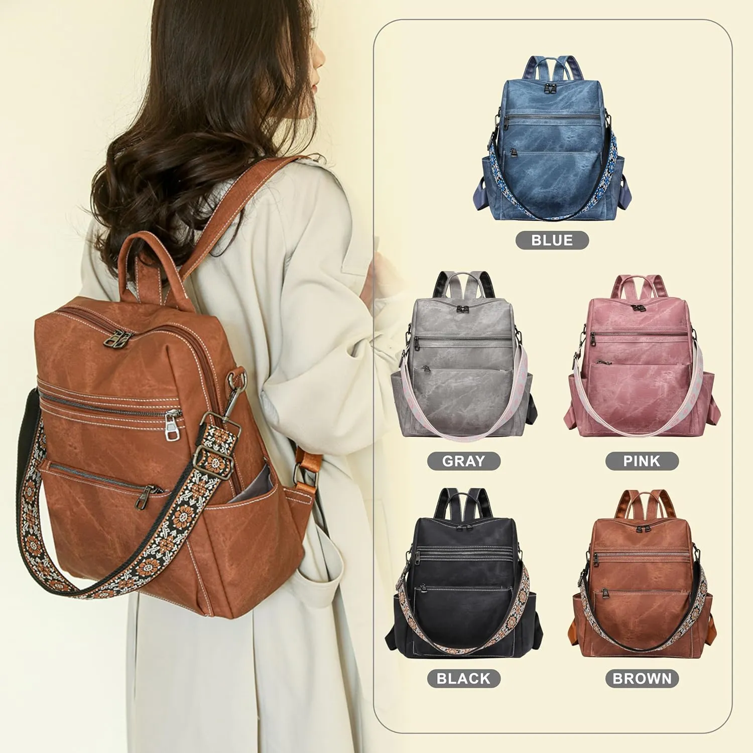 Nefelibata Women's Fashion Backpack Purse Day Packs Satchel Handbags leather tote bag Anti-theft Large Fashion Designer Travel Handbags Shoulder Bags With Purse Strap（Burgundy Red）