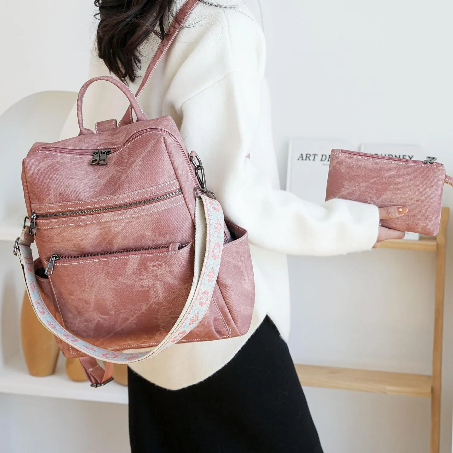 Nefelibata Women's Fashion Backpack Purse Day Packs Satchel Handbags leather tote bag Anti-theft Large Fashion Designer Travel Handbags Shoulder Bags With Purse Strap（Burgundy Red）
