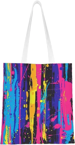 Neon Splatter Ink Tote Bag Reusable Shoulder Tote Bag For Women Lady Vacation, Shopping, Work