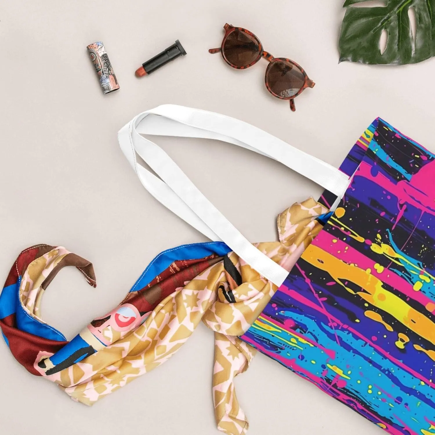 Neon Splatter Ink Tote Bag Reusable Shoulder Tote Bag For Women Lady Vacation, Shopping, Work