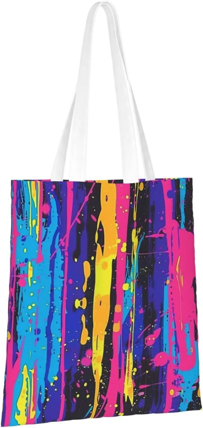 Neon Splatter Ink Tote Bag Reusable Shoulder Tote Bag For Women Lady Vacation, Shopping, Work