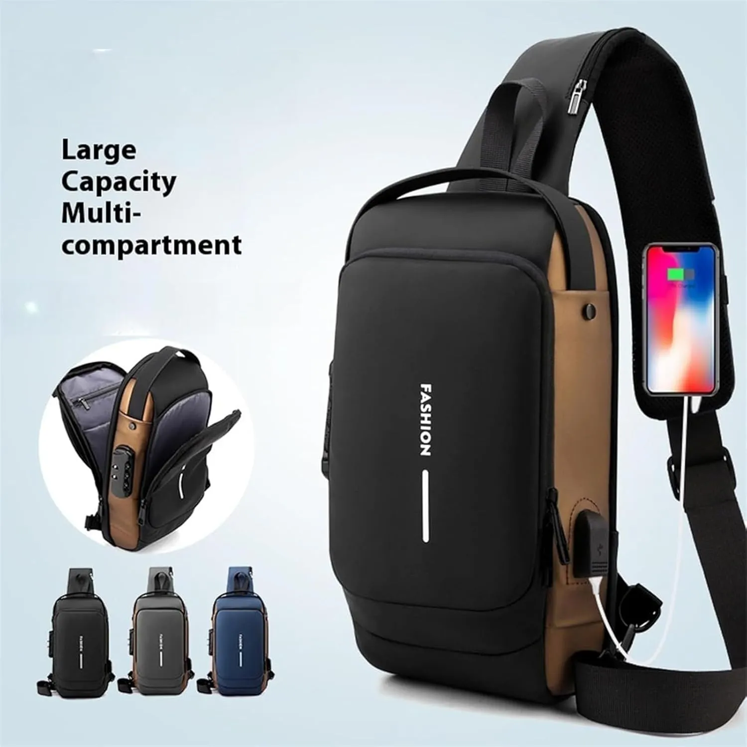 New Carbon Fiber Streamline Anti, 2025 New Anti-Theft Backpack, Usb Waterproof, Crossbody, Sport Waterproof Shoulder Bag (black)