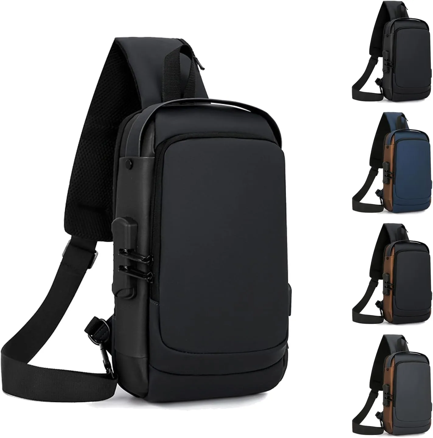 New Carbon Fiber Streamline Anti, 2025 New Anti-Theft Backpack, Usb Waterproof, Crossbody, Sport Waterproof Shoulder Bag (black)