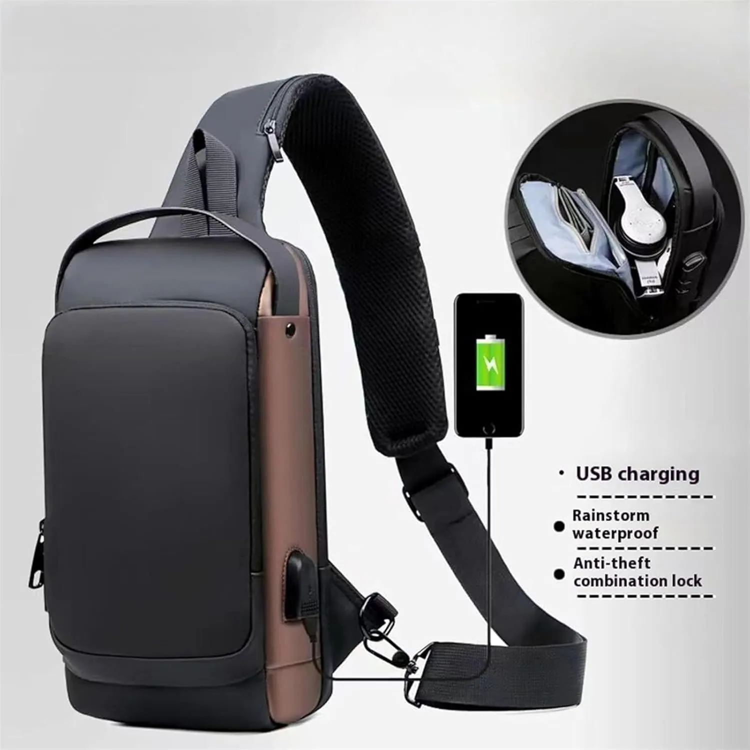 New Carbon Fiber Streamline Anti, 2025 New Anti-Theft Backpack, Usb Waterproof, Crossbody, Sport Waterproof Shoulder Bag (black)