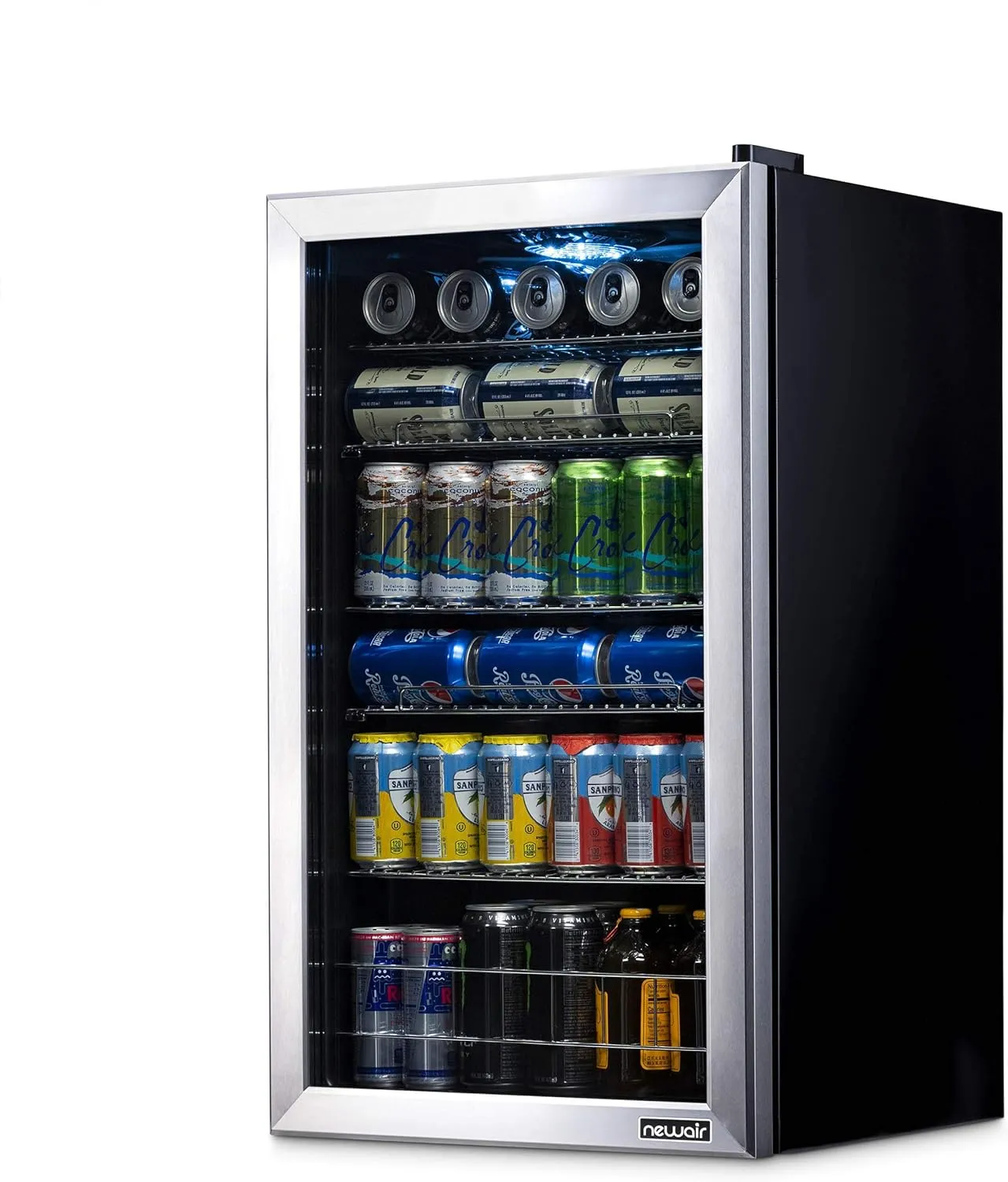 NewAir Beverage Refrigerator And Cooler, Free Standing Glass Door Refrigerator Holds Up To 126 Cans, Cools Down To 37 Degrees Perfect Organizer For Beer, Wine, Soda, Pop, And Cooler Drinks