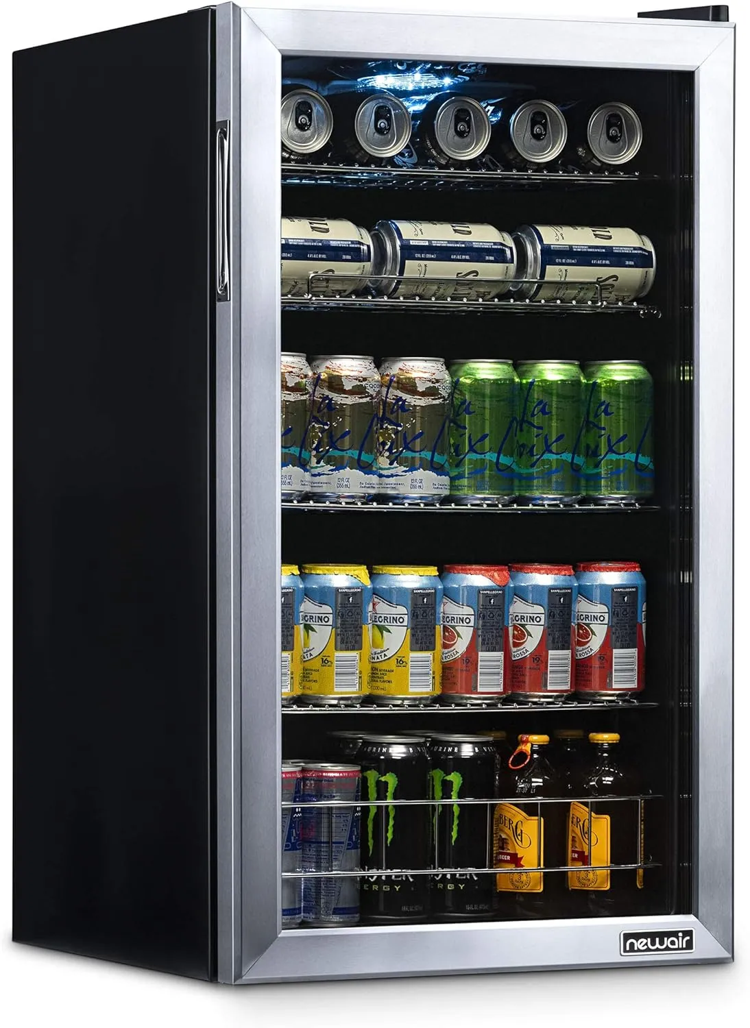 NewAir Beverage Refrigerator And Cooler, Free Standing Glass Door Refrigerator Holds Up To 126 Cans, Cools Down To 37 Degrees Perfect Organizer For Beer, Wine, Soda, Pop, And Cooler Drinks