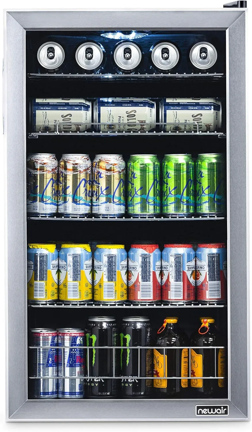 NewAir Beverage Refrigerator And Cooler, Free Standing Glass Door Refrigerator Holds Up To 126 Cans, Cools Down To 37 Degrees Perfect Organizer For Beer, Wine, Soda, Pop, And Cooler Drinks
