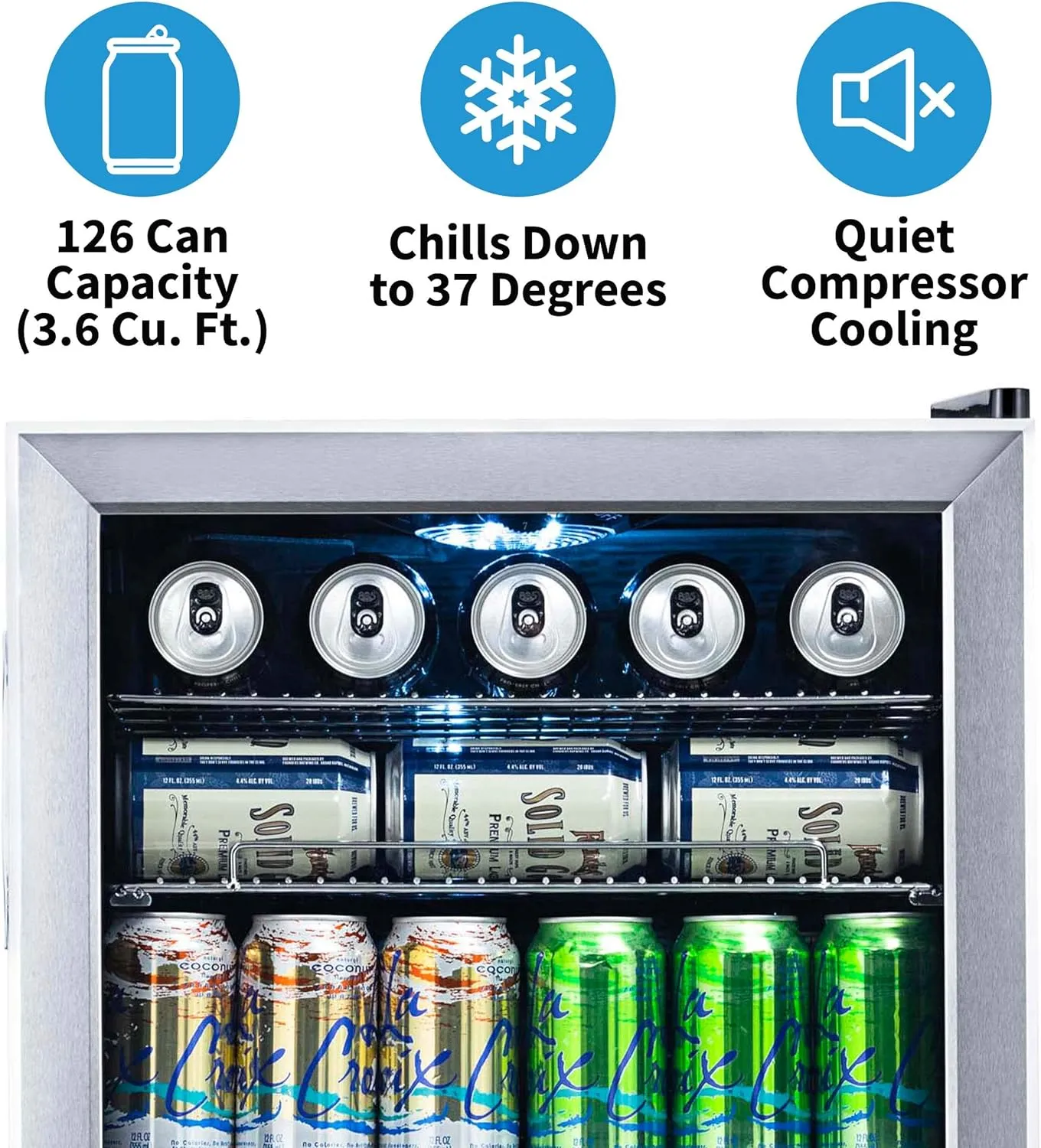 NewAir Beverage Refrigerator And Cooler, Free Standing Glass Door Refrigerator Holds Up To 126 Cans, Cools Down To 37 Degrees Perfect Organizer For Beer, Wine, Soda, Pop, And Cooler Drinks