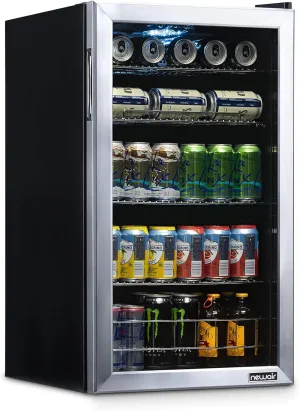 NewAir Beverage Refrigerator And Cooler, Free Standing Glass Door Refrigerator Holds Up To 126 Cans, Cools Down To 37 Degrees Perfect Organizer For Beer, Wine, Soda, Pop, And Cooler Drinks
