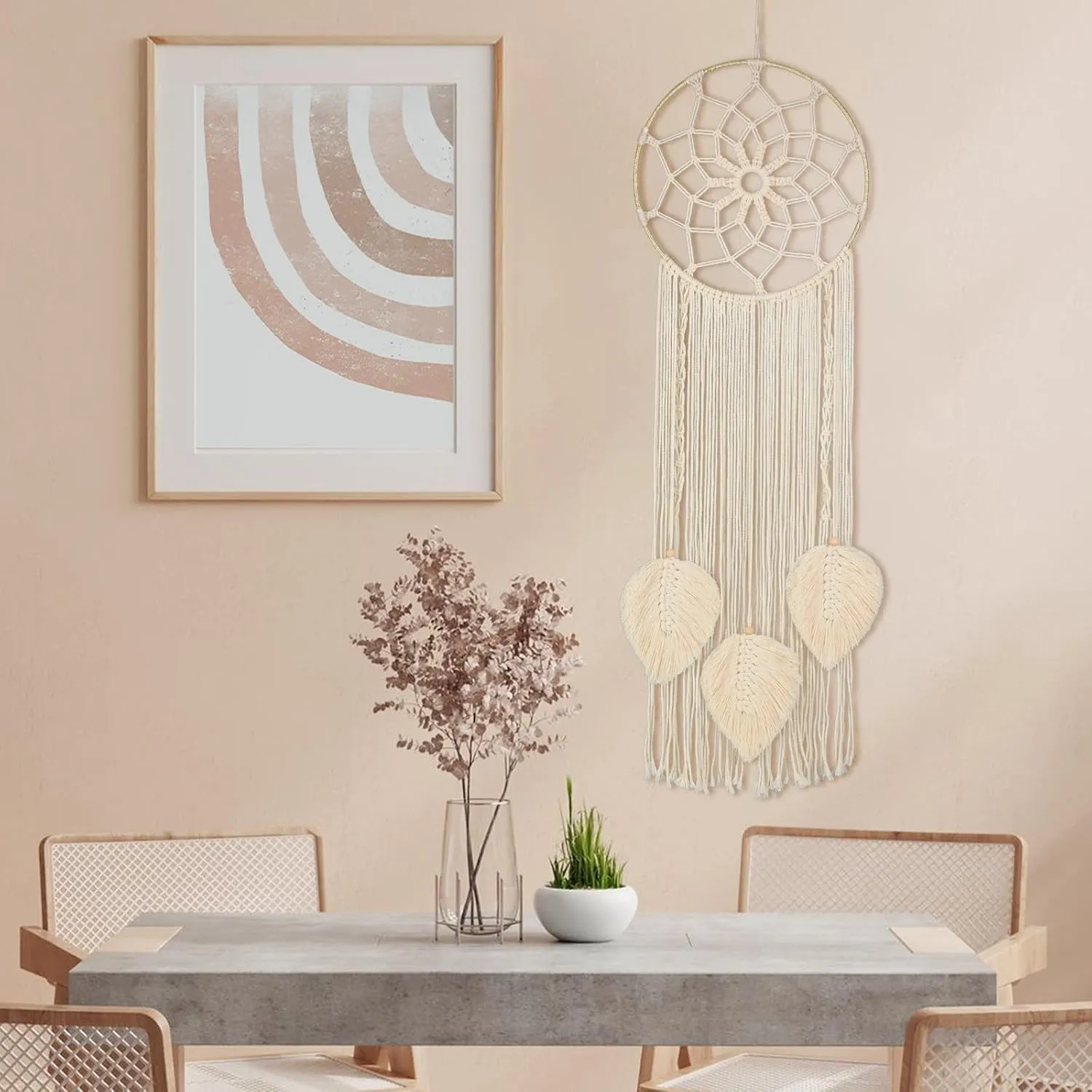 Nice Dream Macrame Dream Catchers for Bedroom Adult Wall Decor Large Boho Hanging with 3 Woven Feather Tassels Home Decoration Ornament Craft Gift