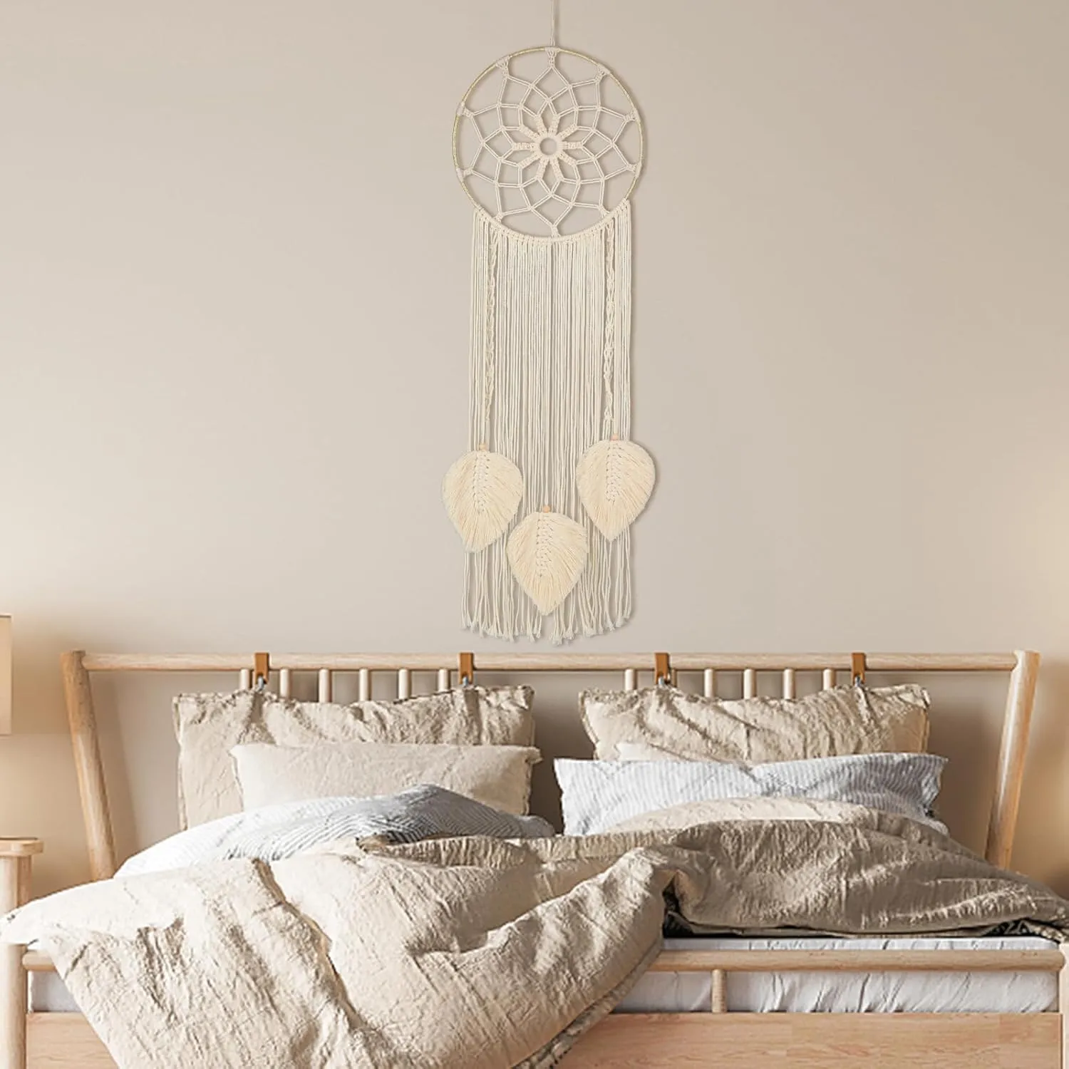 Nice Dream Macrame Dream Catchers for Bedroom Adult Wall Decor Large Boho Hanging with 3 Woven Feather Tassels Home Decoration Ornament Craft Gift