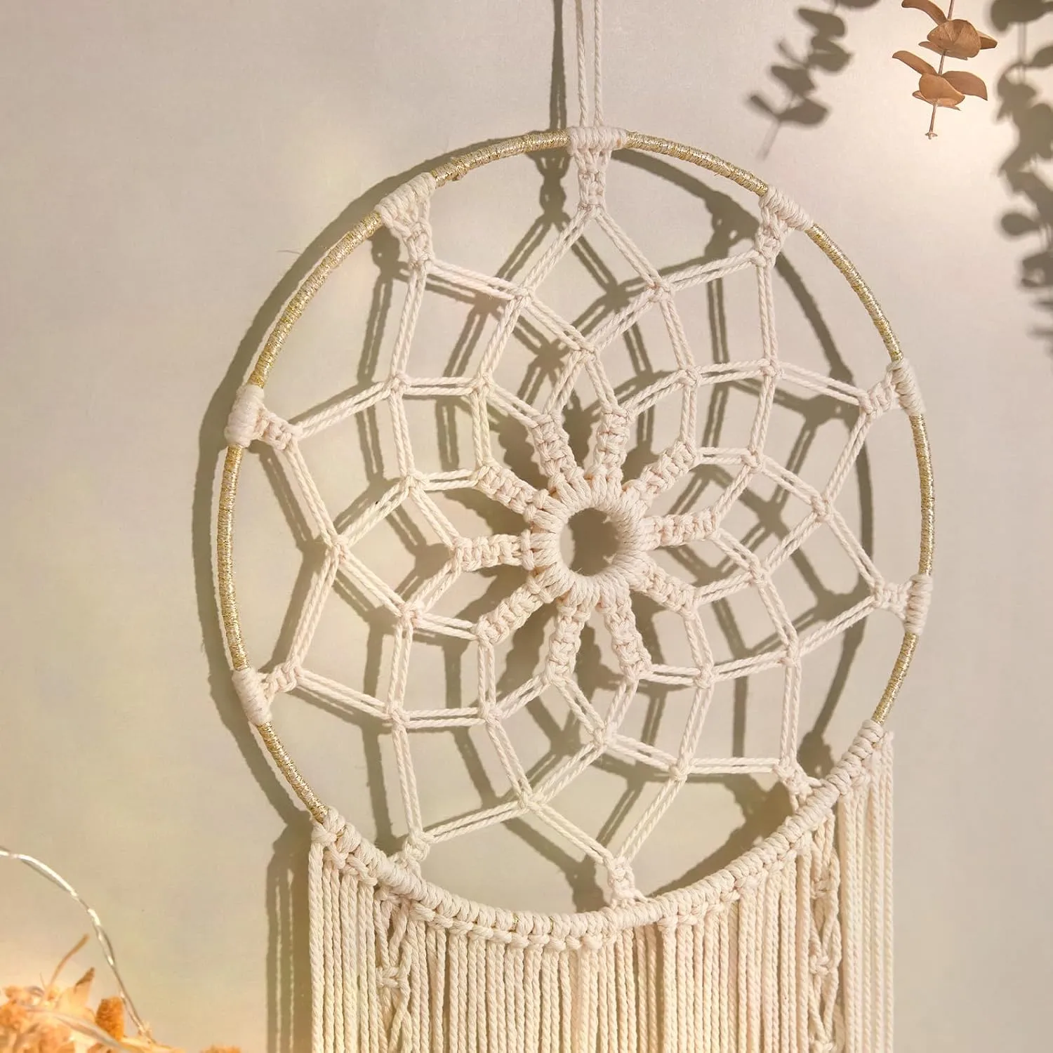 Nice Dream Macrame Dream Catchers for Bedroom Adult Wall Decor Large Boho Hanging with 3 Woven Feather Tassels Home Decoration Ornament Craft Gift