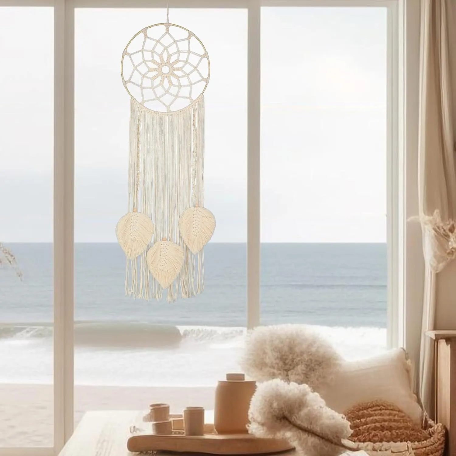 Nice Dream Macrame Dream Catchers for Bedroom Adult Wall Decor Large Boho Hanging with 3 Woven Feather Tassels Home Decoration Ornament Craft Gift