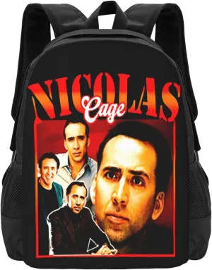 Nicolas Actors Cage Backpack Large Capacity Leisure Travel Backpack Book Bag Outgoing Daypack 12.5x5.5x16.5 inch, Black