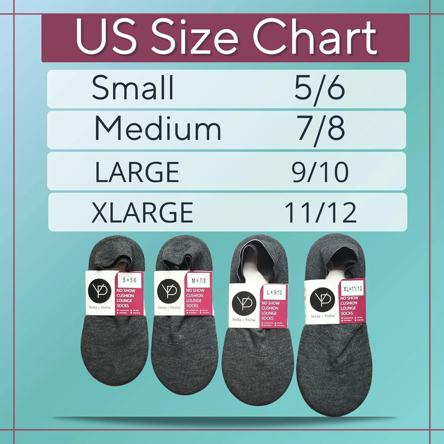 No Show Cushion Lounge Slipper Sock for Women with Anti-Skid Bottom and Heel Grippers