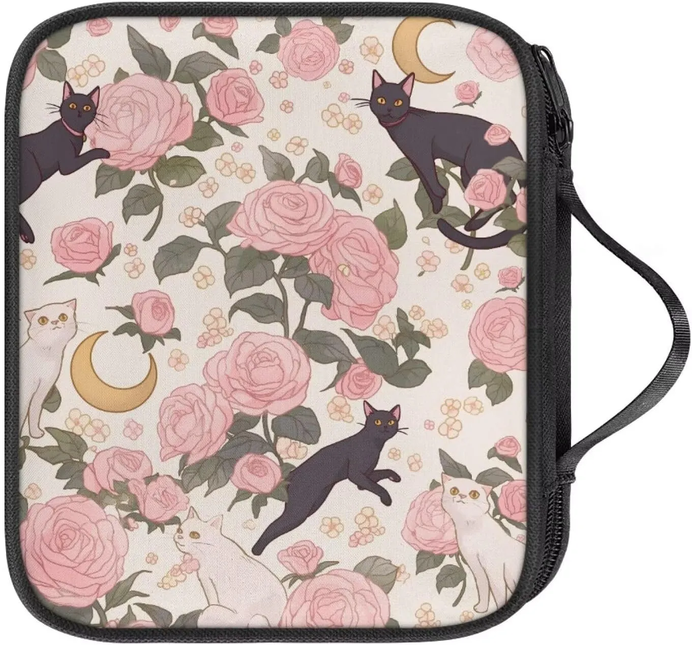 Noprintge Crochet Hook Case Knitting Needle Storage Bag, Travel Organizer Bag for Crochet Hook and Knitting Accessories, Easy to Carry, Rose and Cats (Case Only)