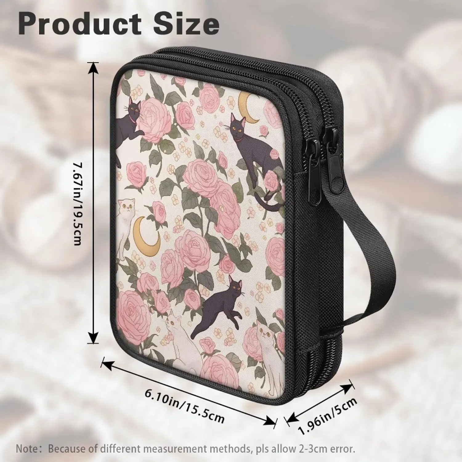 Noprintge Crochet Hook Case Knitting Needle Storage Bag, Travel Organizer Bag for Crochet Hook and Knitting Accessories, Easy to Carry, Rose and Cats (Case Only)