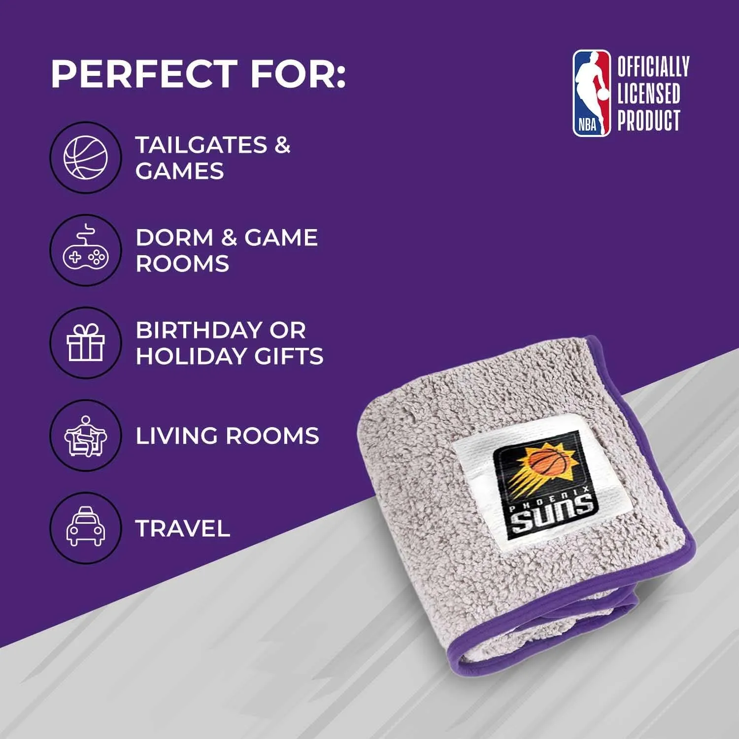 NORTHWEST NBA Silk Touch Sherpa Throw Blanket - Soft & Fluffy - Great for Gamedays - 60" x 50" - Ultimate Comfort & Coziness (Phoenix Suns - Purple)