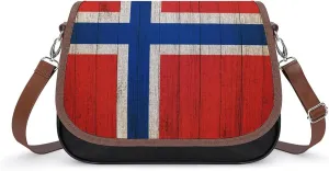 Norway Flag on Grunge Wooden Trendy Crossbody Bags Purses for Women Casual Shoulder Handbags with Adjustable Wide Strap