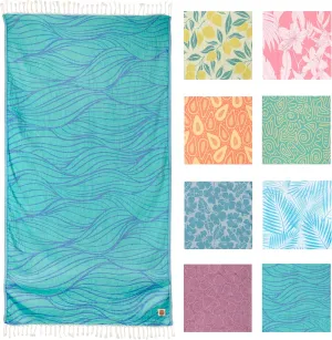 Nova Blue Tropical Turkish Beach Towel (35 x 67) - Extra Large Wave Pattern, 100% Cotton - Packable Travel Towel With Unique Designs
