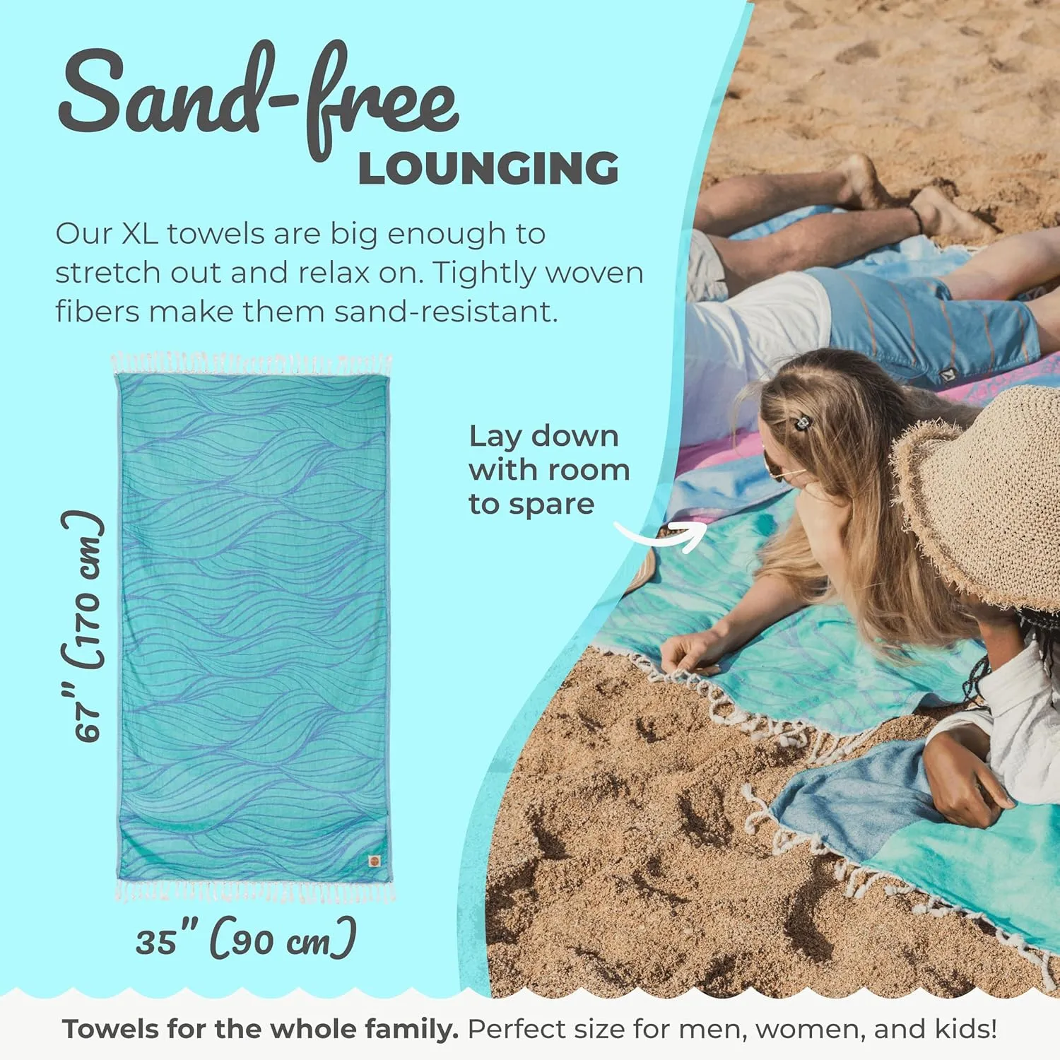 Nova Blue Tropical Turkish Beach Towel (35 x 67) - Extra Large Wave Pattern, 100% Cotton - Packable Travel Towel With Unique Designs