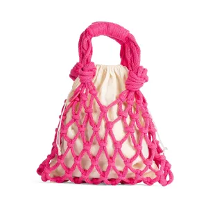 Nudo Hand-Knitted Rope Bag, Macrame Tote Bag, Crochet Market Bag, Summer Beach Bag, 6 Colors Available (Bubblegum Pink)