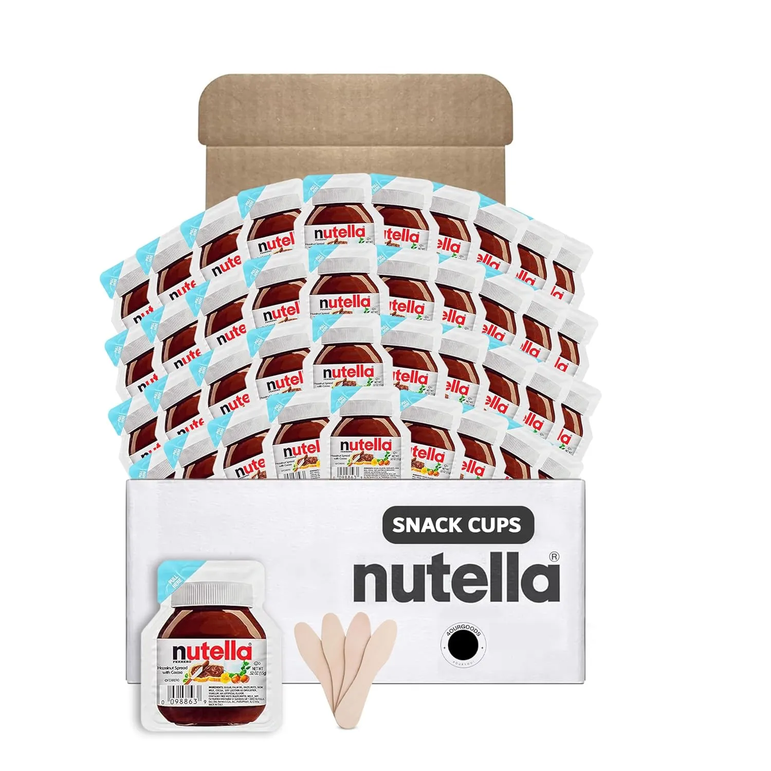 Nutella Mini Snack Pack – Perfect Portion Control (½ Oz, 80 Calories per Cup) – 4ourGoods Bundle Pack with 40 Eco-Friendly Wooden Spoons (40 Pack)
