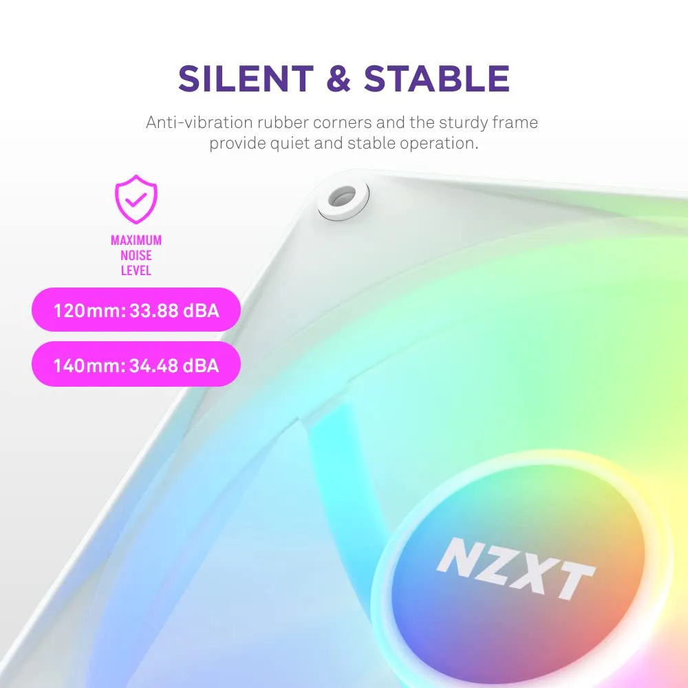 NZXT F120 RGB Core Triple Pack - 3 x 120mm Hub-Mounted RGB Fans with RGB Controller - 8 Individually-Addressable LEDs - Semi-Translucent Blades - High Static Pressure & Airflow - CAM Software - White