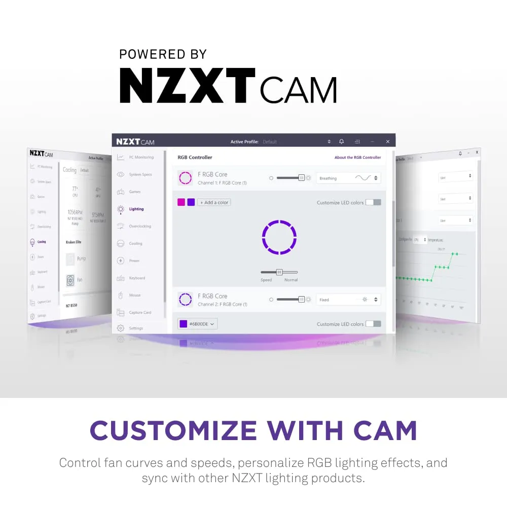 NZXT F120 RGB Core Triple Pack - 3 x 120mm Hub-Mounted RGB Fans with RGB Controller - 8 Individually-Addressable LEDs - Semi-Translucent Blades - High Static Pressure & Airflow - CAM Software - White