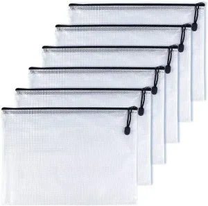 Oaimyy-A4(9"x 13"), Mesh Zipper Pouch Document Folders Bag Plastic Zip File Folders for School Office Supplies, Travel, Organizing Storage-Black,6 Pcs