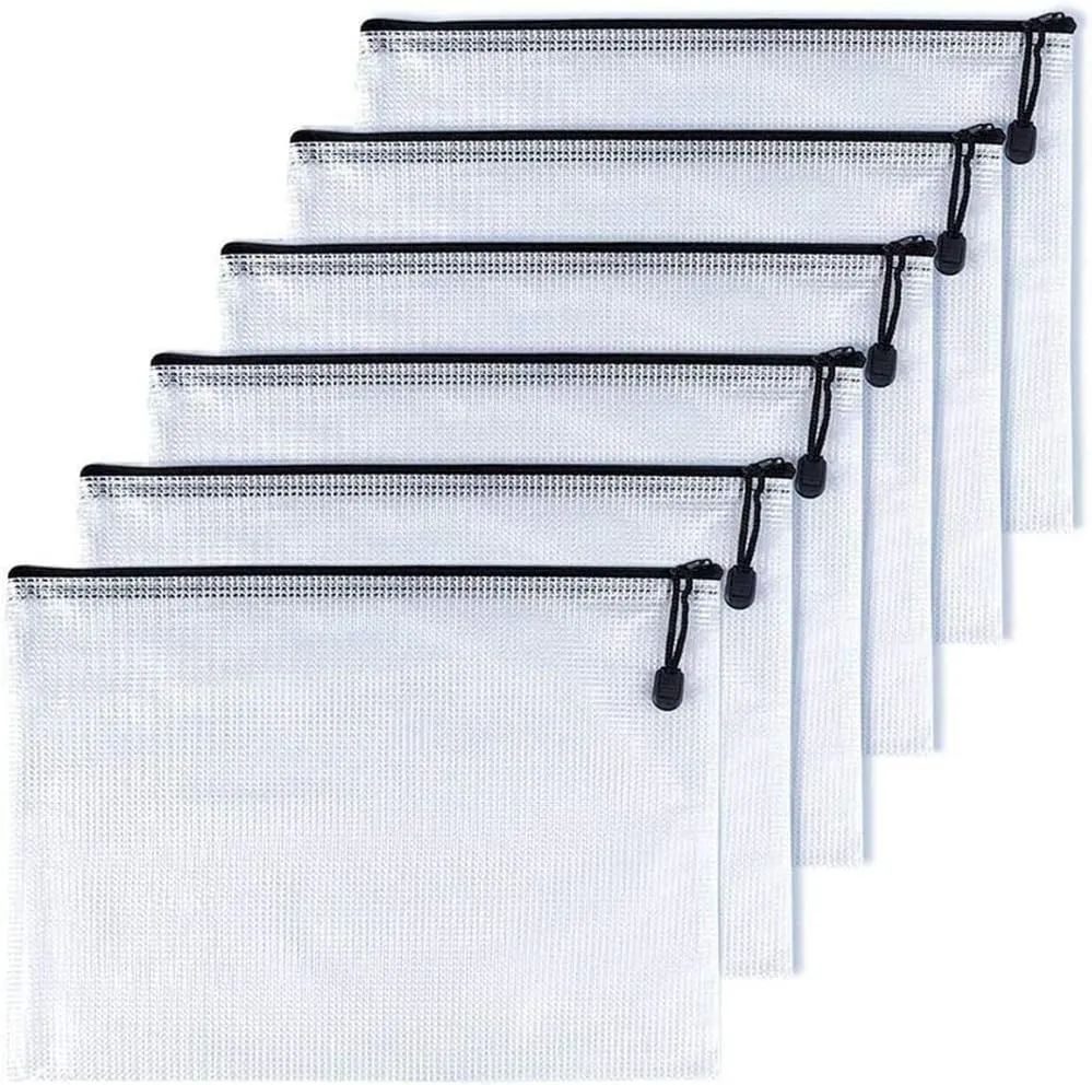 Oaimyy-A4(9"x 13"), Mesh Zipper Pouch Document Folders Bag Plastic Zip File Folders for School Office Supplies, Travel, Organizing Storage-Black,6 Pcs