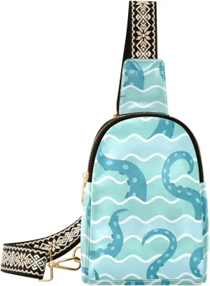 Ocean Tentacles Sling Bag for Women, Leather Crossbody Bag Purses for Women Anti Theft Sling Bag Fanny Packs