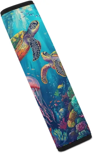 Ocean Turtles Jellyfish Coral Fashion Car Seat Belt Cover Pad for Shoulder Bag Camera Soft Comfort Accessories 1PCS