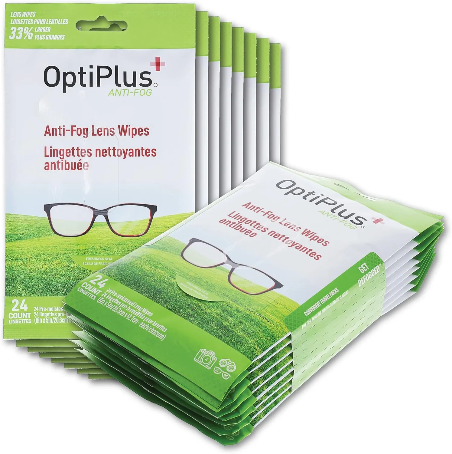 OptiPlus Anti-Fog Extra Large 5" x 8" Lens Wipes for Eyeglasses, Goggles and Shields | 8 Travel Packs - 192ct