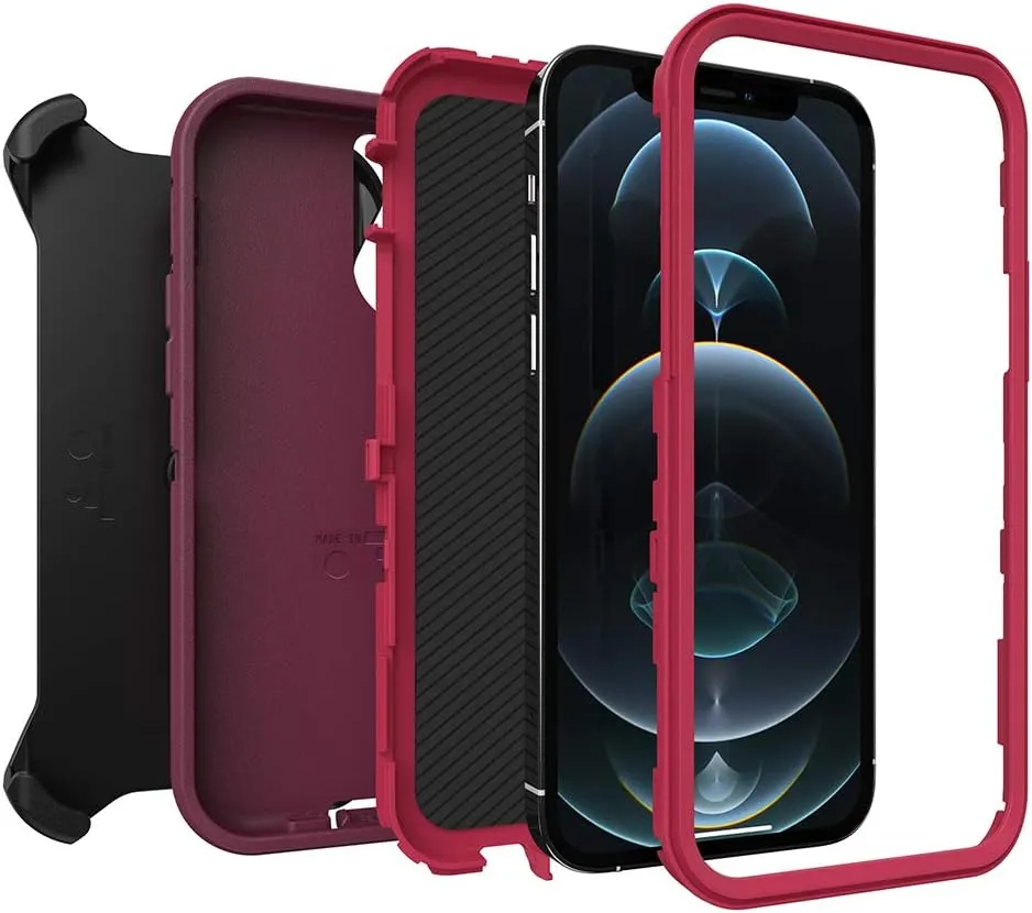 OtterBox iPhone 12 & iPhone 12 Pro Defender Series Series Case - Berry Potion (Raspberry Wine/Boysenberry), Rugged & Durable, with Port Protection, Includes Holster Clip Kickstand