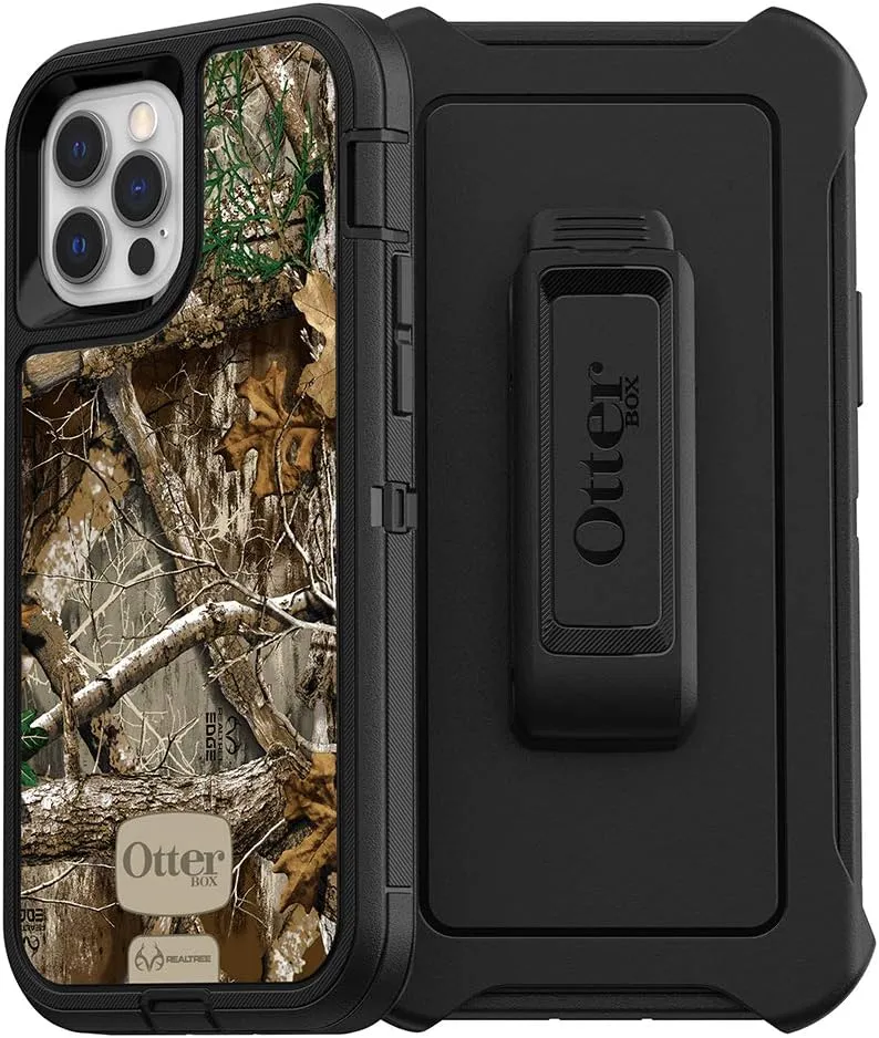OtterBox iPhone 12 & iPhone 12 Pro Defender Series Series Case - Realtree Edge (Black/Realtree Edge Graphic), Rugged & Durable, with Port Protection, Includes Holster Clip Kickstand