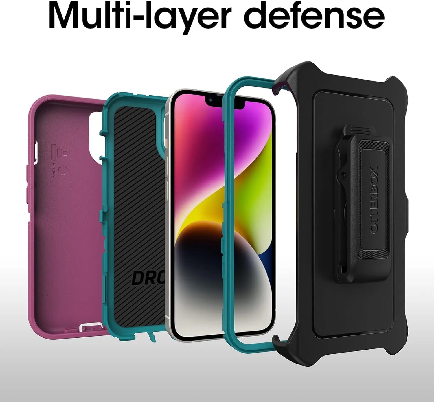 OtterBox iPhone 14 & iPhone 13 (Only) - Defender Series Case - Canyon Sun (Pink) - Rugged & Durable - with Port Protection - Includes Holster Clip Kickstand - Non-Retail Packaging