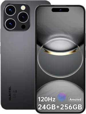 OUKITEL P1 Unlocked Cell Phone - 24GB 256GB/2TB Android 14 Smartphone, Amoled 6.7" FHD  120Hz Screen, 5150mAh Battery Mobile Phones, 50MP 32MP Camera, Helio G99, Face ID/Fingerprint, T-Mobile, Black