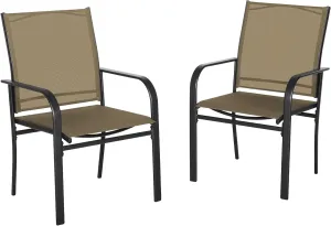 Outdoor Chairs Set of 2, Patio Dining Chairs with Armrest, All Weather Textilene Breathable Seat Fabric Chair for Backyard, Deck, Poolside (Brown)
