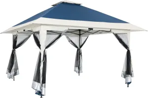 OUTDOOR LIVING SUNTIME 13x13 Instant Pop Up Gazebo Canopy Tent Shelter with Zippered Mesh Mosquito Netting, Wheeled Roller Carry Bag, Bonus Weight Sandbags, Stakes, Ropes - Navy