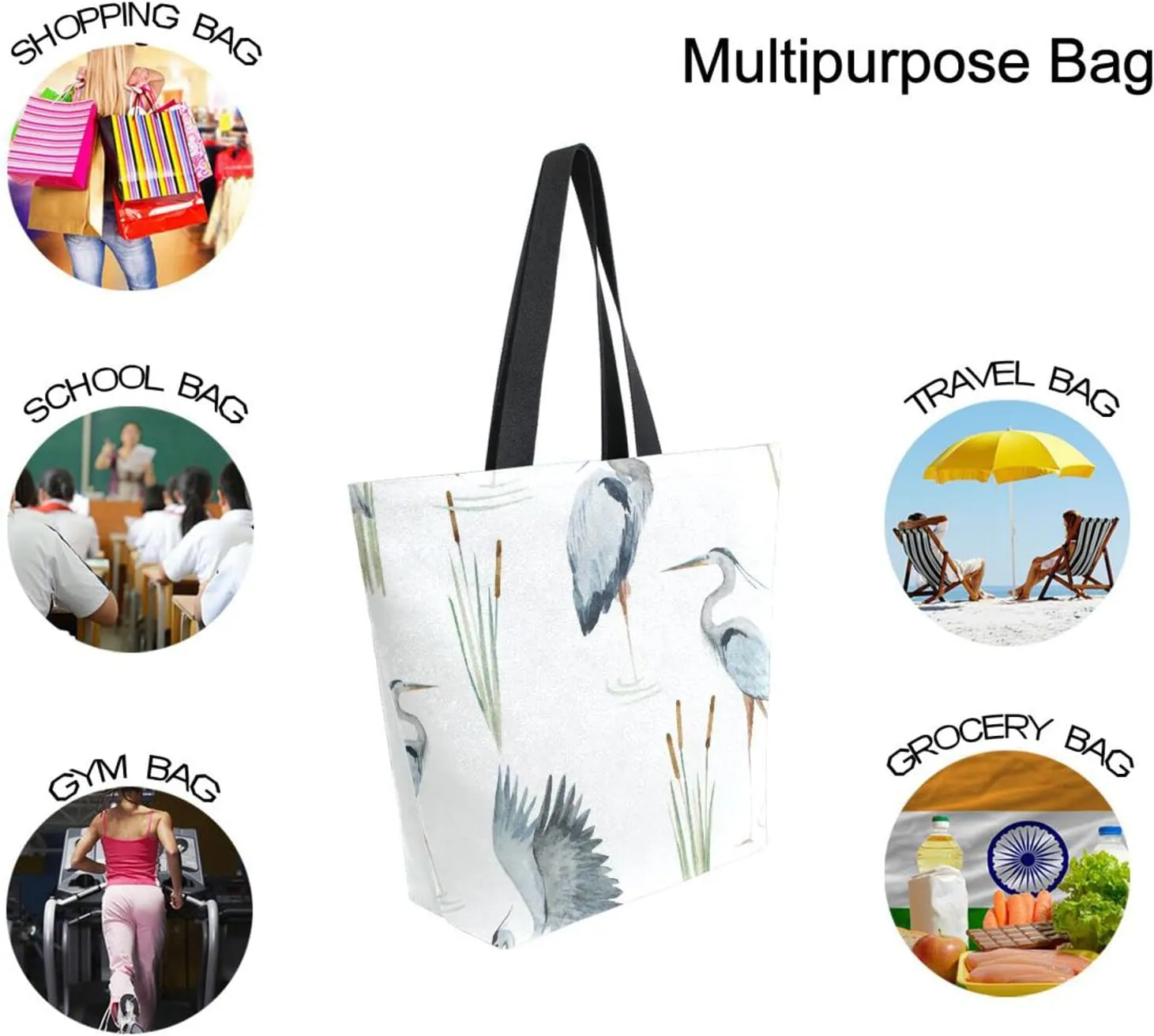Oyihfvs Canvas Tote Grocery Bag, Women Large Shoulder Bag, Reusable Grocery Handbag