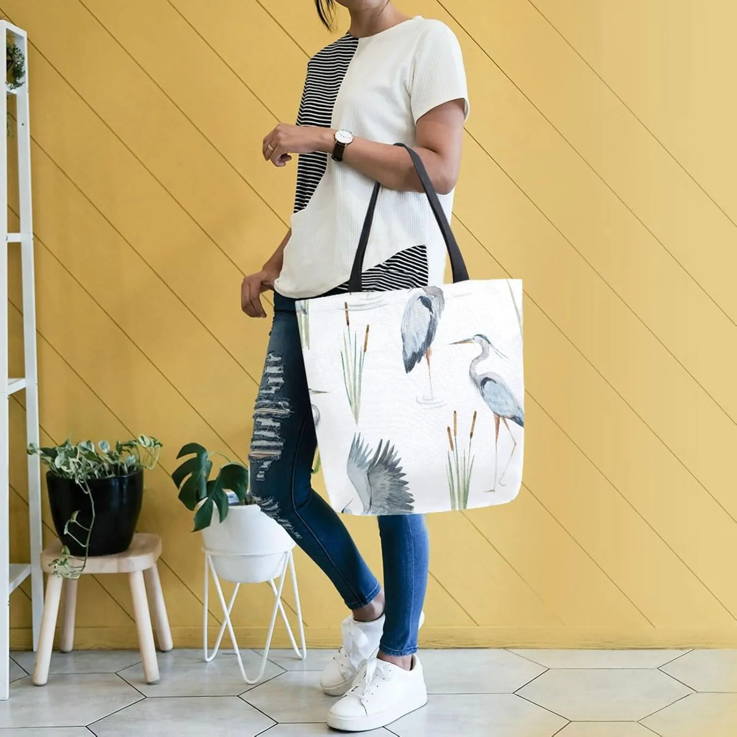Oyihfvs Canvas Tote Grocery Bag, Women Large Shoulder Bag, Reusable Grocery Handbag