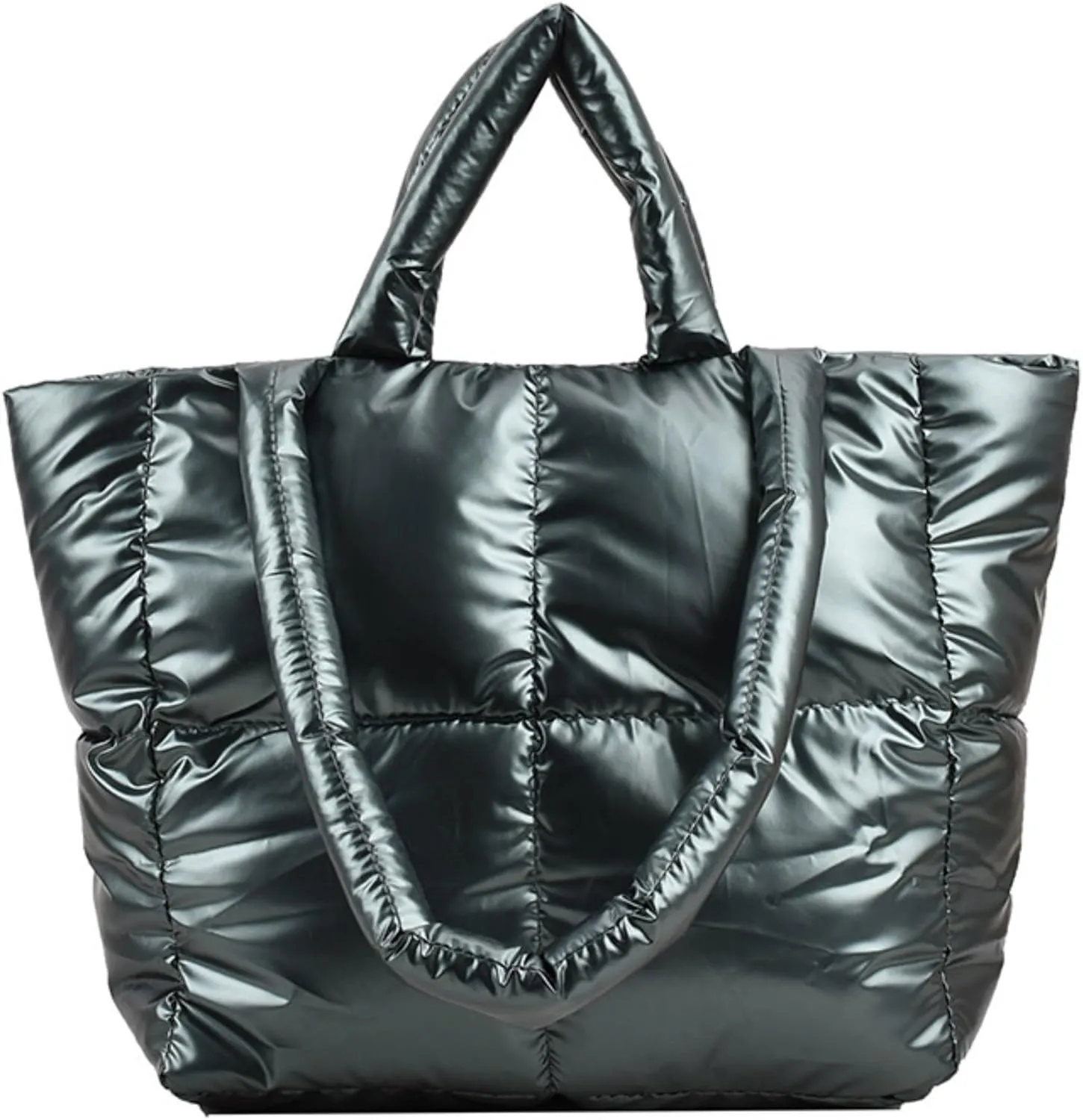 Padded Puffy Tote Lattice Handbag for Women Quilted Puffer Tote Bag Winter Down Cotton Soft Large Shoulder Bag