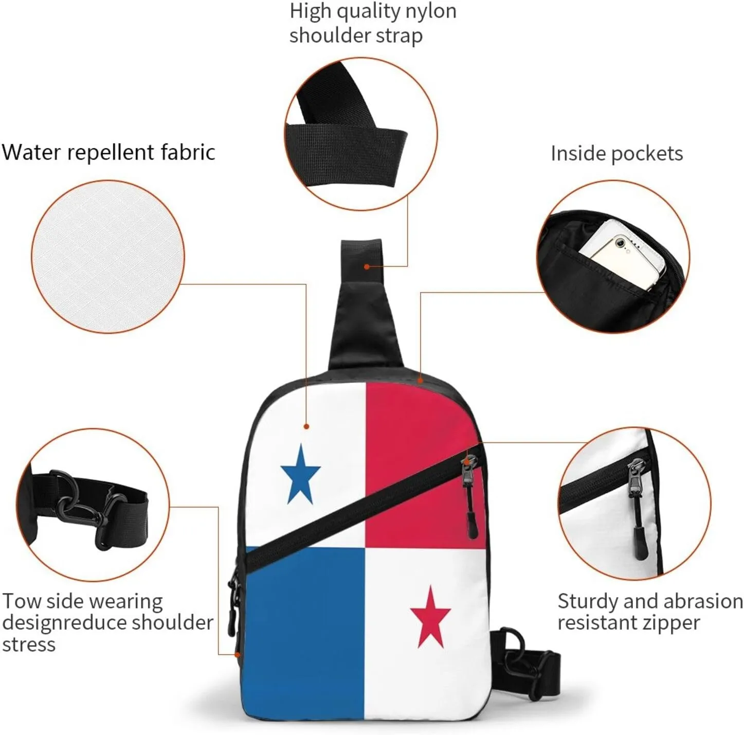 Panama Flag Portable Crossbody Bag Foldable Sling Bags Sports Gym Chest Daypack Reusable Shoulder Backpack Casual Diagonally Rucksack Fanny Packs