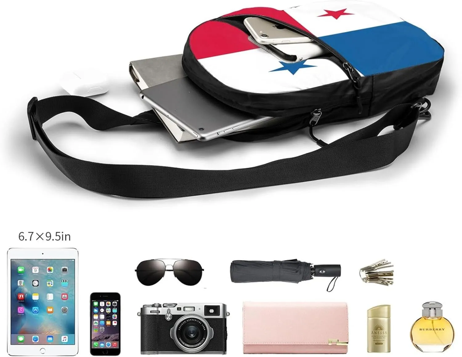 Panama Flag Portable Crossbody Bag Foldable Sling Bags Sports Gym Chest Daypack Reusable Shoulder Backpack Casual Diagonally Rucksack Fanny Packs
