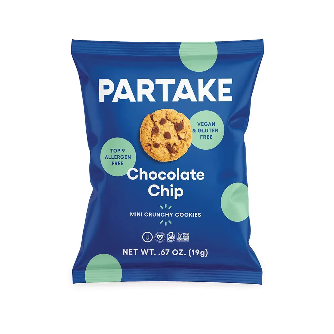 Partake Foods Gluten Free Chocolate Chip Mini Cookie Snack Packs (20 Packs)