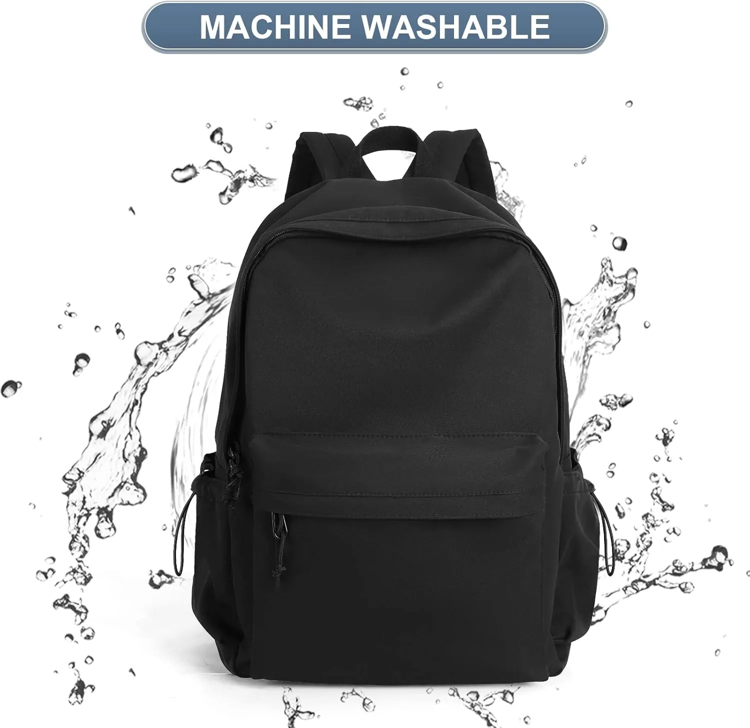 PAUBACK Black School Backpack for Girls Women Waterproof High School Book Bag Cute Backpack for Men Teens Boys, Lightweight Simple Middle School Back Pack Daypack